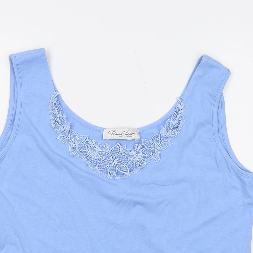 David Nieper Womens Blue Viscose Basic Tank Size 14 Round Neck