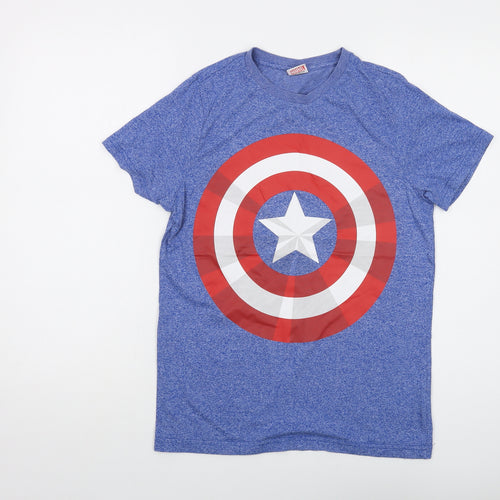 Marvel Boys Blue Cotton Basic T-Shirt Size 12-13 Years Crew Neck Pullover - Captain America