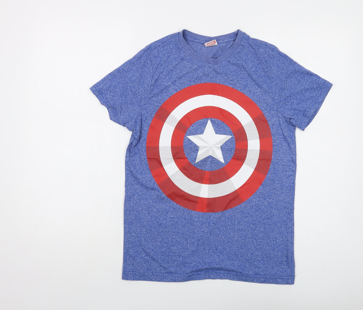 Marvel Boys Blue Cotton Basic T-Shirt Size 12-13 Years Crew Neck Pullover - Captain America