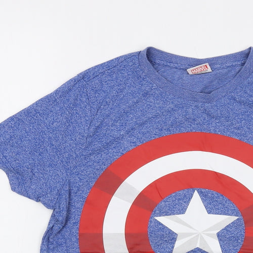 Marvel Boys Blue Cotton Basic T-Shirt Size 12-13 Years Crew Neck Pullover - Captain America