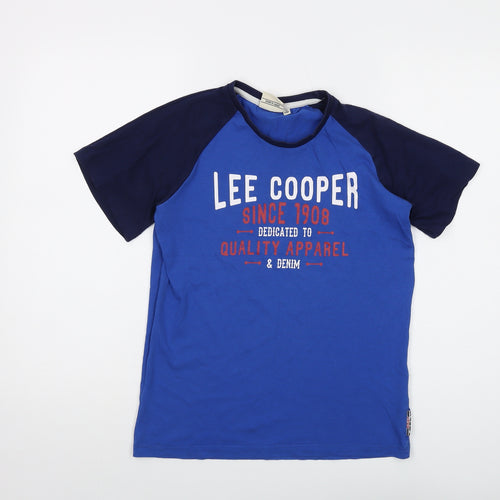 Lee Cooper Boys Blue Cotton Basic T-Shirt Size 13 Years Crew Neck Pullover