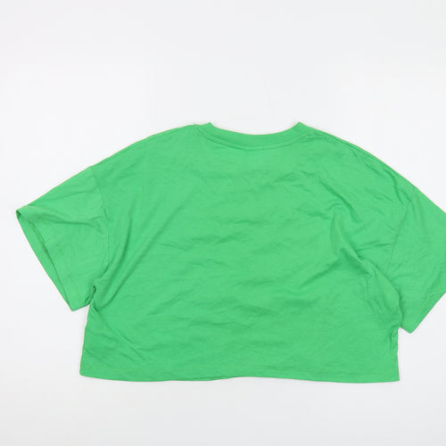 Disney Womens Green Cotton Cropped T-Shirt Size 12 Crew Neck - Mickey and Friends
