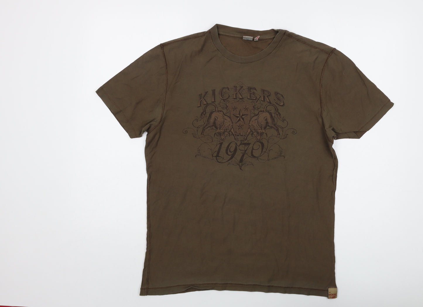Kickers Mens Brown Cotton T-Shirt Size M Crew Neck