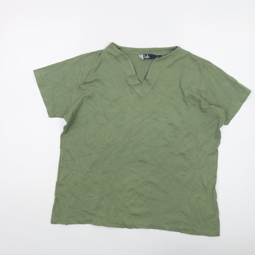 Isle Womens Green Cotton Basic T-Shirt Size 18 V-Neck