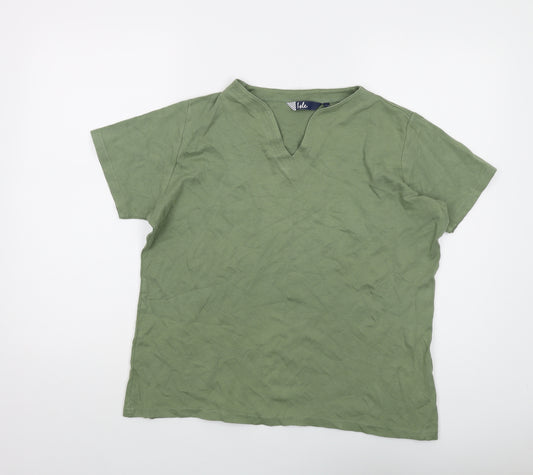 Isle Womens Green Cotton Basic T-Shirt Size 18 V-Neck