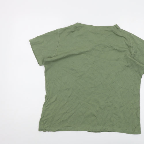 Isle Womens Green Cotton Basic T-Shirt Size 18 V-Neck