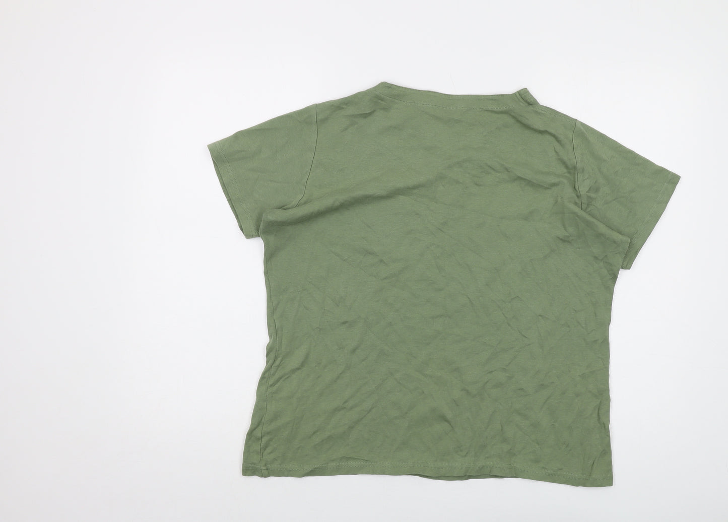 Isle Womens Green Cotton Basic T-Shirt Size 18 V-Neck