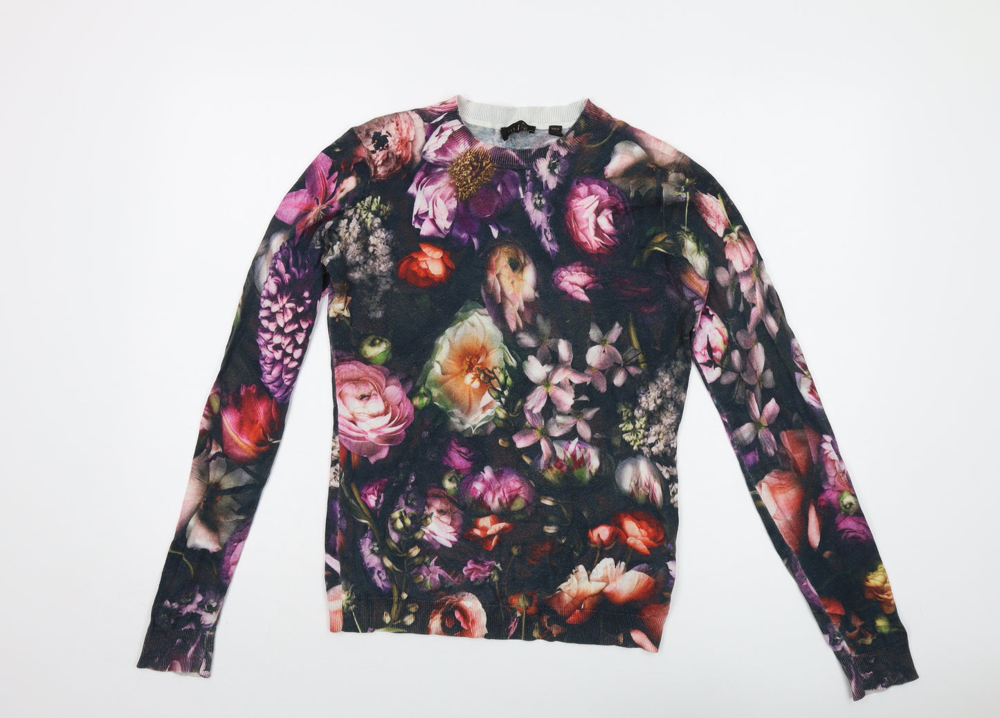Ted Baker Womens Multicoloured Crew Neck Floral Cotton Pullover Jumper Size 10
