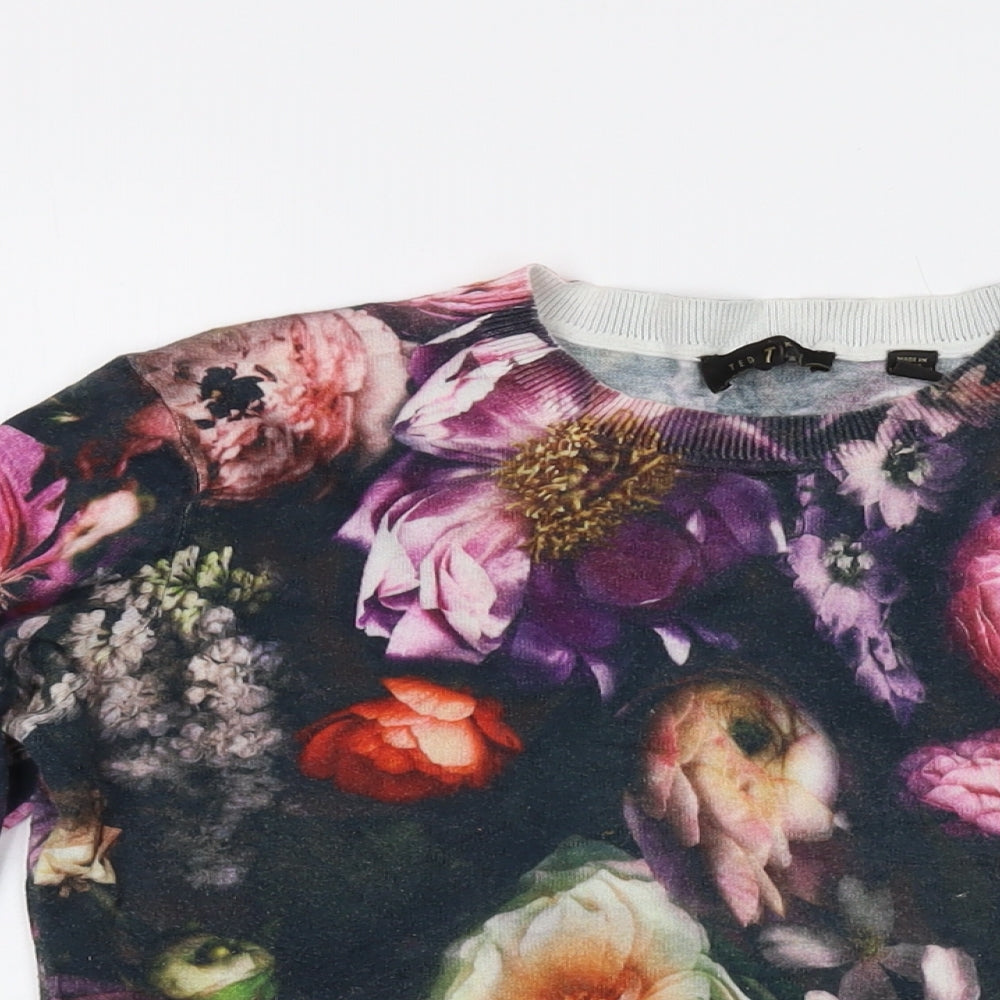 Ted Baker Womens Multicoloured Crew Neck Floral Cotton Pullover Jumper Size 10