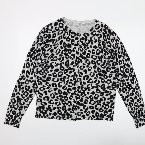 Gap Womens Grey Round Neck Animal Print Cotton Cardigan Jumper Size XL