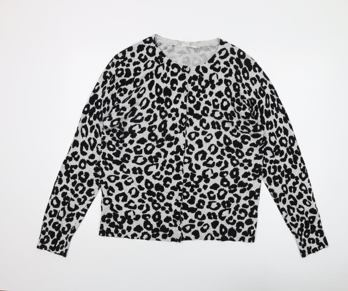 Gap Womens Grey Round Neck Animal Print Cotton Cardigan Jumper Size XL
