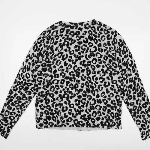 Gap Womens Grey Round Neck Animal Print Cotton Cardigan Jumper Size XL