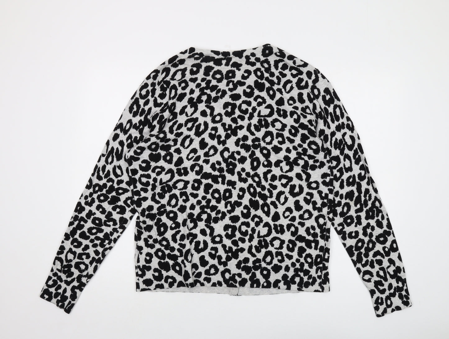 Gap Womens Grey Round Neck Animal Print Cotton Cardigan Jumper Size XL