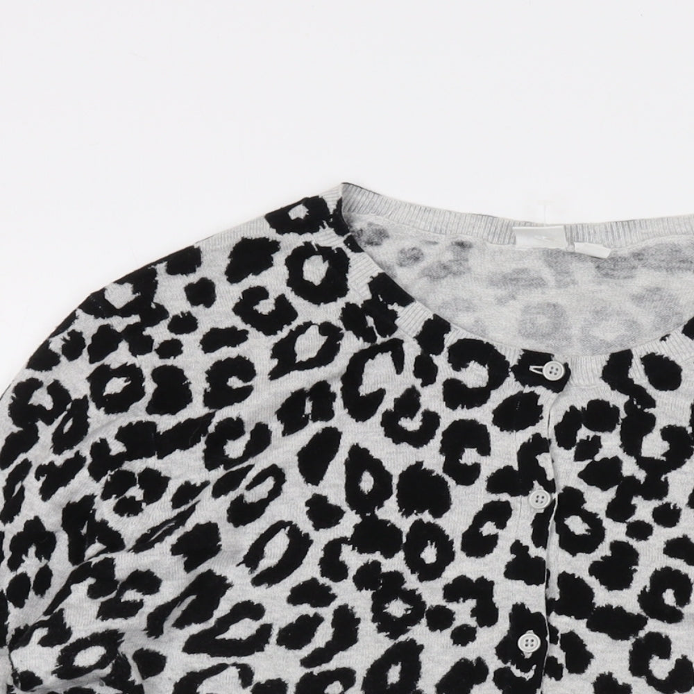 Gap Womens Grey Round Neck Animal Print Cotton Cardigan Jumper Size XL
