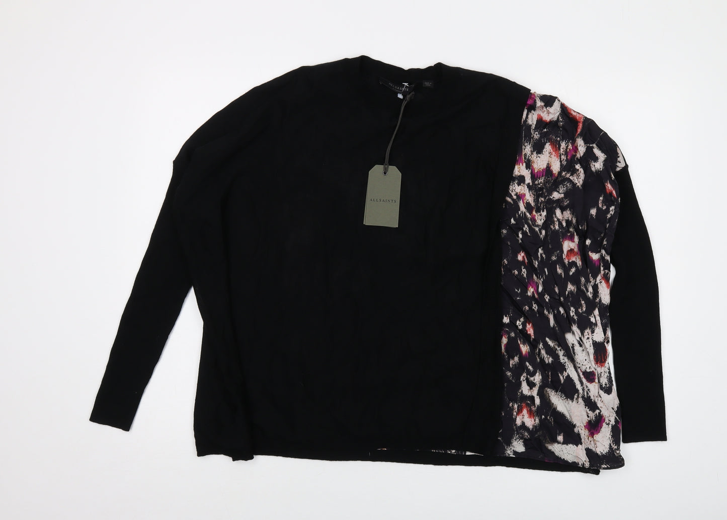 AllSaints Womens Black Crew Neck Wool Pullover Jumper Size XS