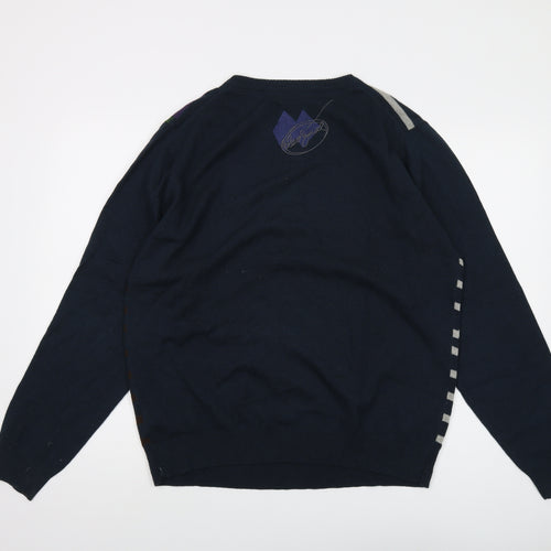 Desigual Mens Blue V-Neck Wool Pullover Jumper Size XL Long Sleeve
