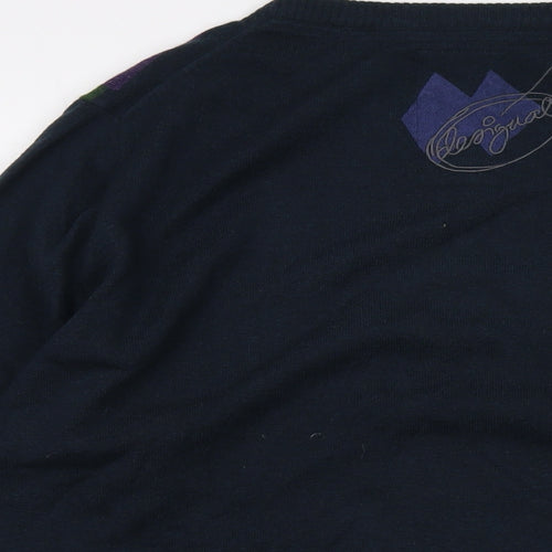 Desigual Mens Blue V-Neck Wool Pullover Jumper Size XL Long Sleeve