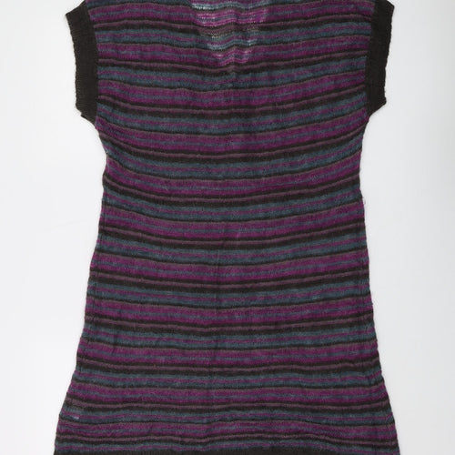 Fat Face Womens Multicoloured V-Neck Striped Acrylic Tunic Jumper Size 16