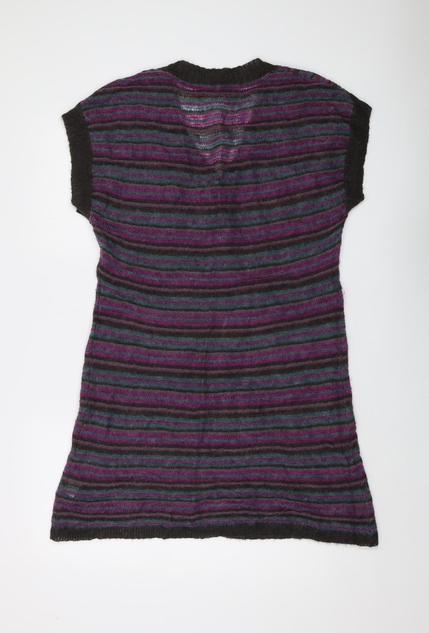 Fat Face Womens Multicoloured V-Neck Striped Acrylic Tunic Jumper Size 16
