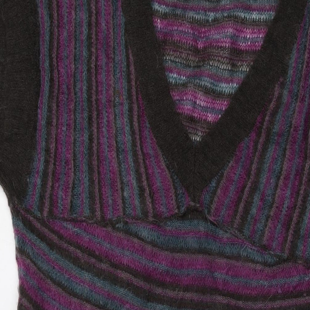 Fat Face Womens Multicoloured V-Neck Striped Acrylic Tunic Jumper Size 16