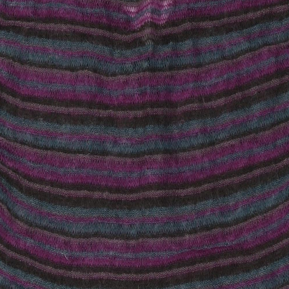 Fat Face Womens Multicoloured V-Neck Striped Acrylic Tunic Jumper Size 16