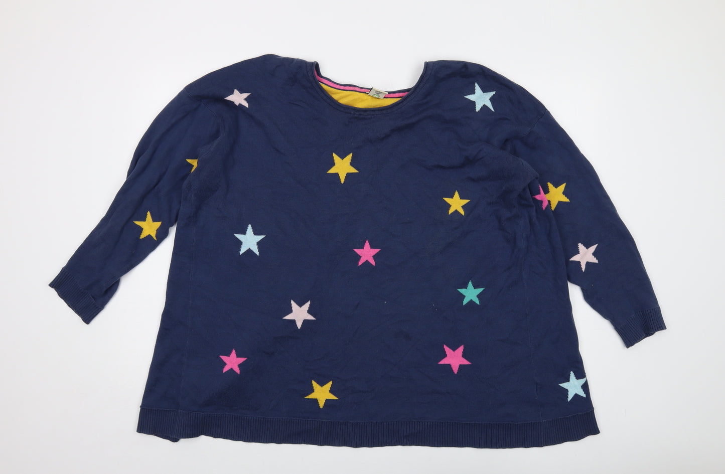 Frugi Womens Blue Round Neck Geometric Cotton Pullover Jumper Size 18