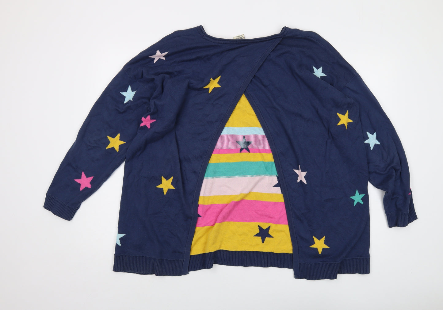 Frugi Womens Blue Round Neck Geometric Cotton Pullover Jumper Size 18