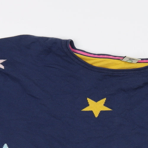 Frugi Womens Blue Round Neck Geometric Cotton Pullover Jumper Size 18
