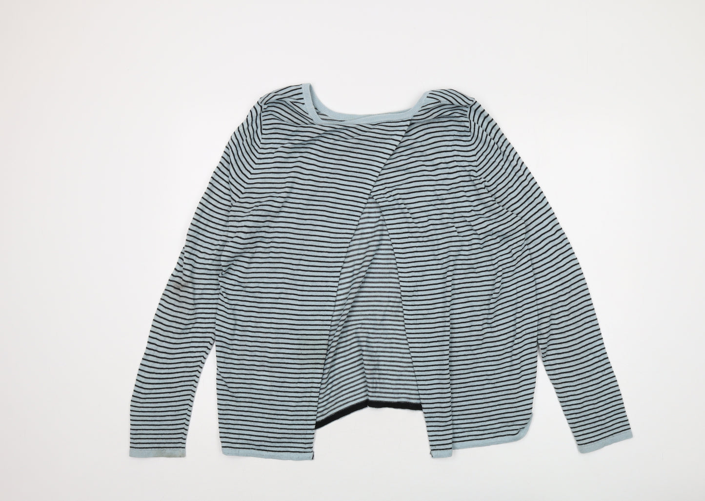 Oliver Bonas Womens Blue Round Neck Striped Polyester Pullover Jumper Size 14