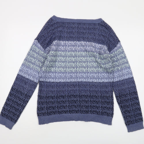 Fat Face Womens Blue Round Neck Geometric Cotton Pullover Jumper Size 12