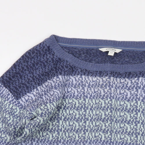 Fat Face Womens Blue Round Neck Geometric Cotton Pullover Jumper Size 12