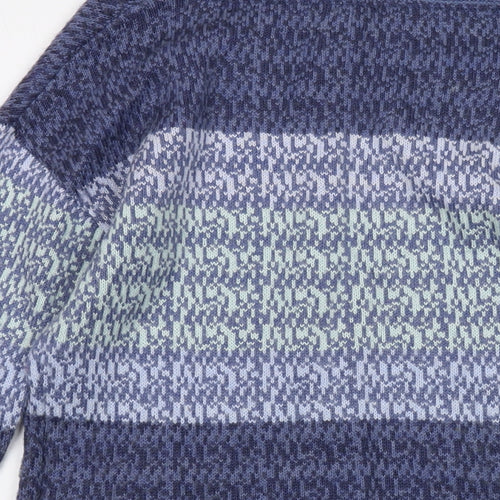 Fat Face Womens Blue Round Neck Geometric Cotton Pullover Jumper Size 12