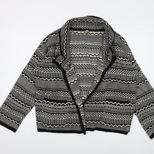 Sweewe Womens Black V-Neck Geometric Acrylic Cardigan Jumper Size M