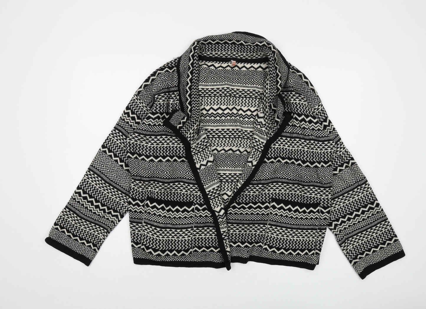 Sweewe Womens Black V-Neck Geometric Acrylic Cardigan Jumper Size M
