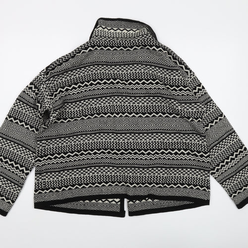 Sweewe Womens Black V-Neck Geometric Acrylic Cardigan Jumper Size M