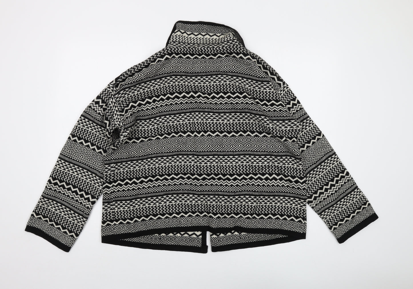 Sweewe Womens Black V-Neck Geometric Acrylic Cardigan Jumper Size M