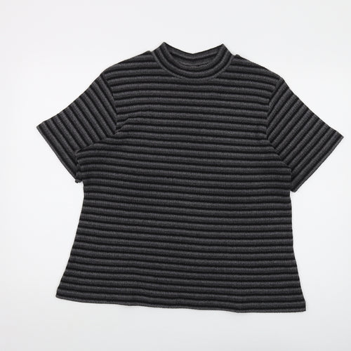 Ann Harvey Womens Grey Mock Neck Striped Polyester Pullover Jumper Size 18