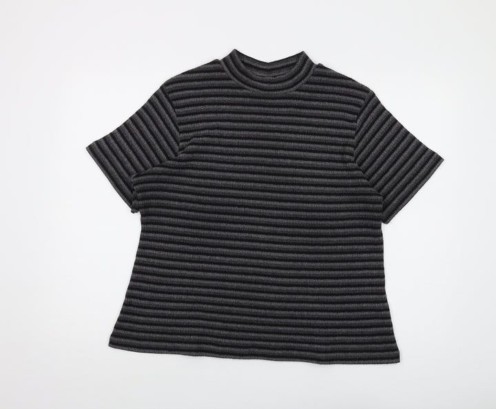 Ann Harvey Womens Grey Mock Neck Striped Polyester Pullover Jumper Size 18