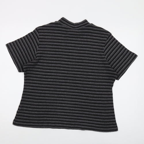 Ann Harvey Womens Grey Mock Neck Striped Polyester Pullover Jumper Size 18