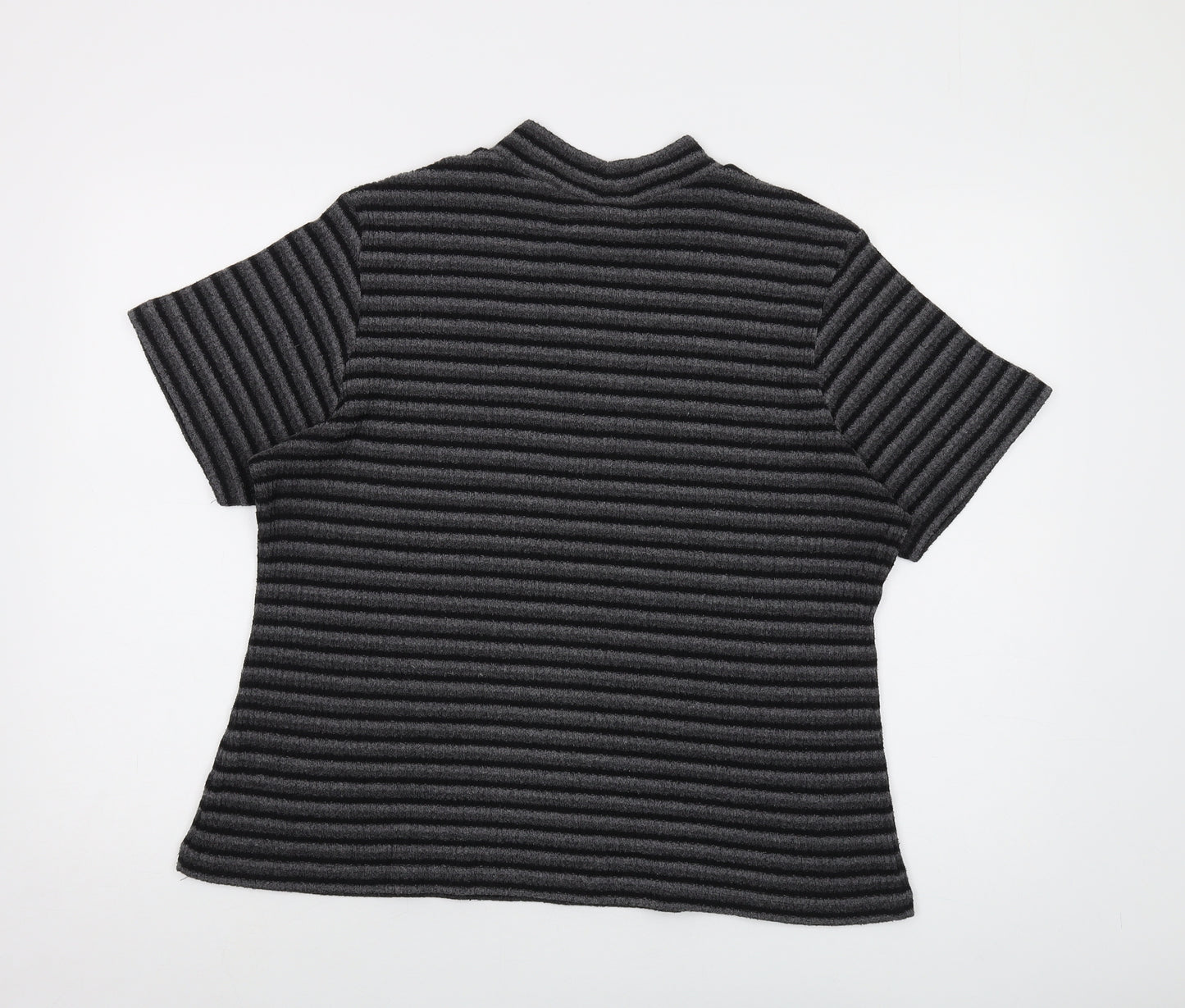 Ann Harvey Womens Grey Mock Neck Striped Polyester Pullover Jumper Size 18