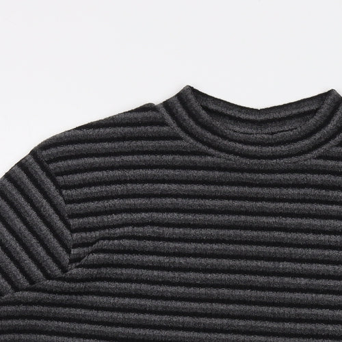 Ann Harvey Womens Grey Mock Neck Striped Polyester Pullover Jumper Size 18