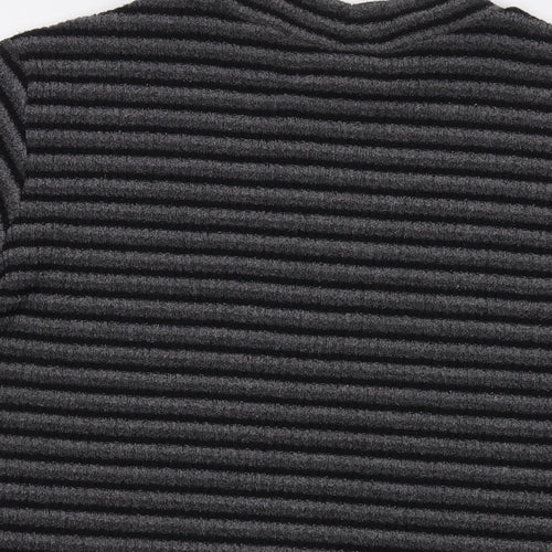 Ann Harvey Womens Grey Mock Neck Striped Polyester Pullover Jumper Size 18