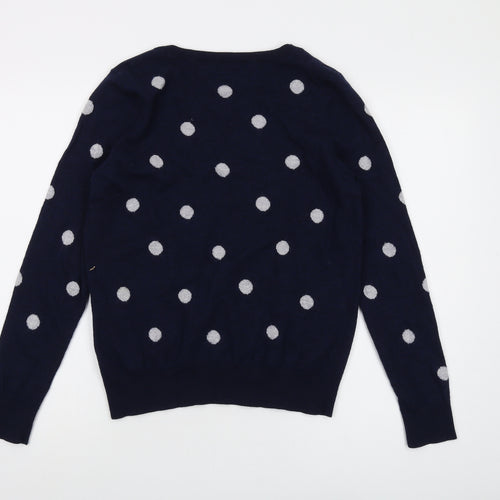 Max Studio Womens Blue Round Neck Polka Dot Wool Pullover Jumper Size XL