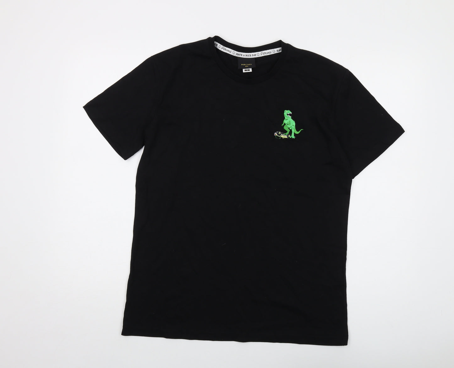 Percival Mens Black Cotton T-Shirt Size M Crew Neck