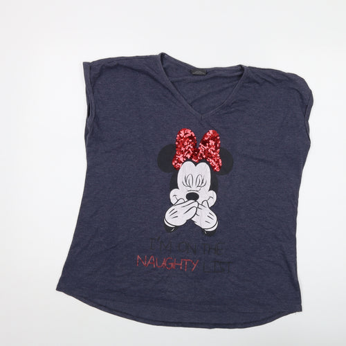 Disney Womens Blue Polyester Basic T-Shirt Size 18 V-Neck - Mickey Mouse