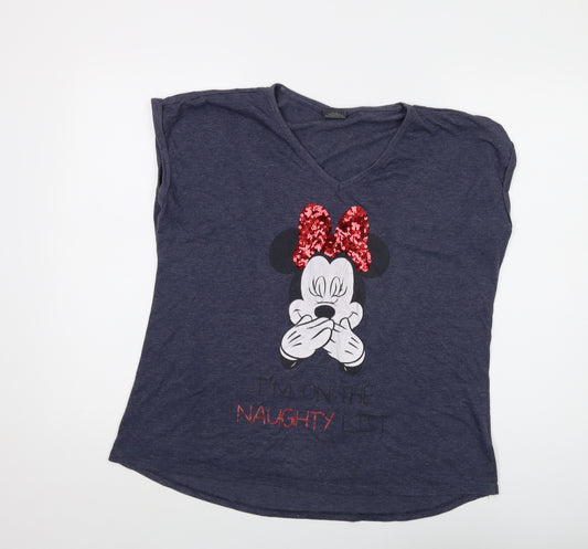 Disney Womens Blue Polyester Basic T-Shirt Size 18 V-Neck - Mickey Mouse