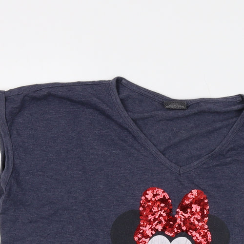 Disney Womens Blue Polyester Basic T-Shirt Size 18 V-Neck - Mickey Mouse