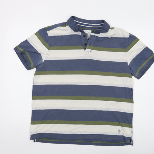 Fat Face Mens Blue Striped Cotton Polo Size L Collared Button