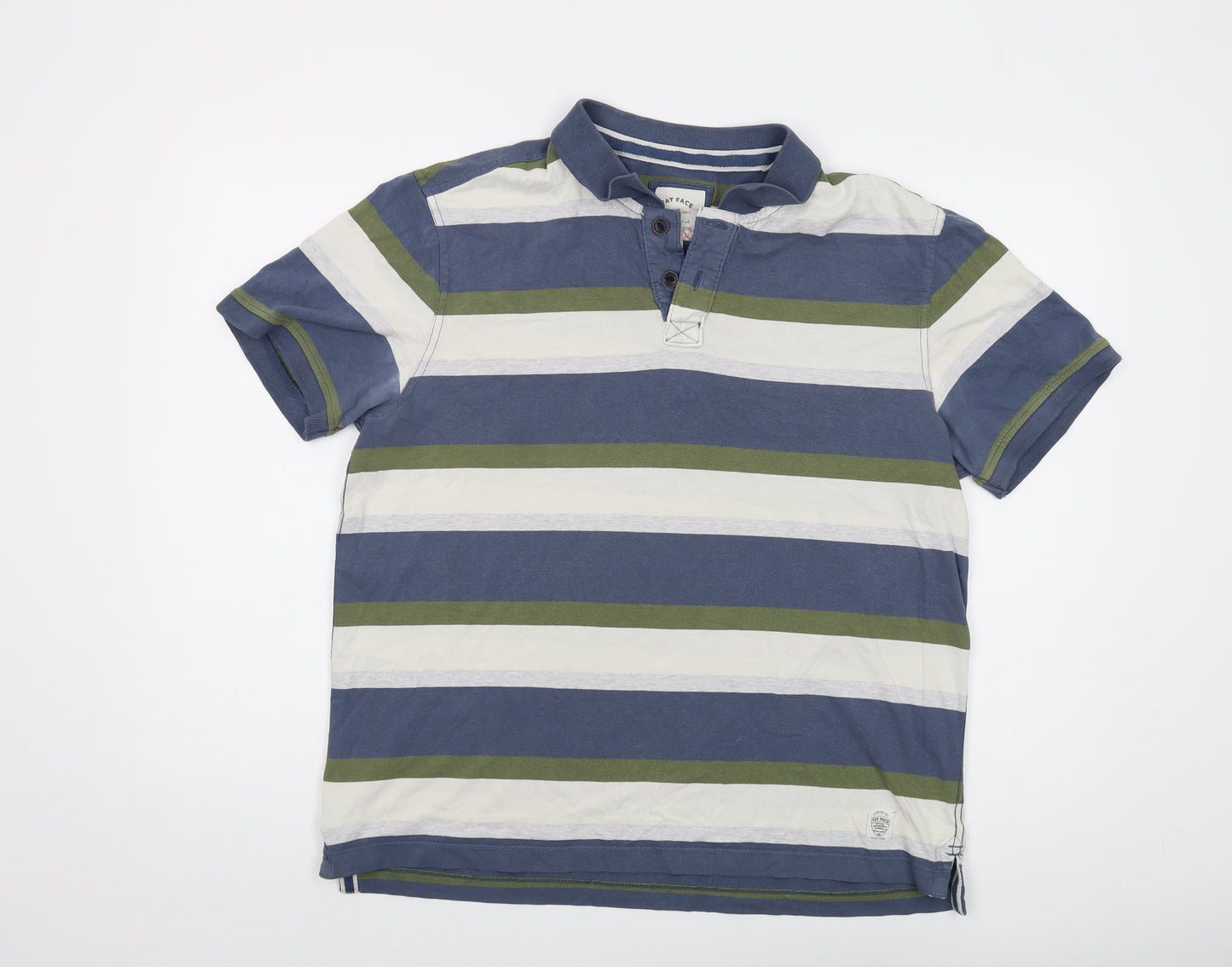 Fat Face Mens Blue Striped Cotton Polo Size L Collared Button