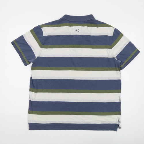 Fat Face Mens Blue Striped Cotton Polo Size L Collared Button